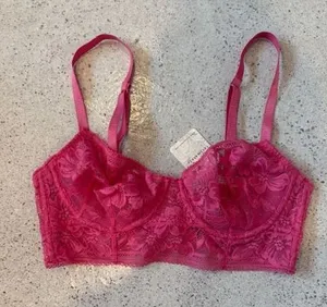 Free People Intimately FP Hot Pink‎ Floral Lace Bralette 32D thumbnail 1