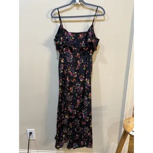 Veronica Beard Monica Silk midi dress Black Multi Floral Size 8/10 Sundress thumbnail 4
