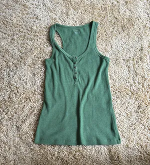 Aerie waffle knit green Henley No BS Tank Top thumbnail 2