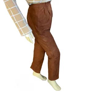 Vintage 1980'S Sienna Brown Artisan Wear Suede Pleated Trousers (Xs) thumbnail 3