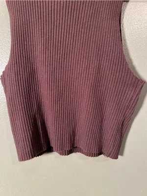 Aerie Women's Size XS Ribbed Sleeveless Tank Top Chocolate Brown Crew Neck Raw thumbnail 4