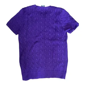 ✨Ralph Lauren Sport Women's Cable-Knit Cotton Short-Sleeve Purple Sz L Sweater✨ thumbnail 6