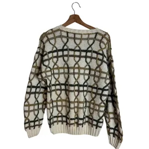 Geoffrey Beene 90s hand knit 3D multicolor sweater interwoven lattice pattern S thumbnail 8