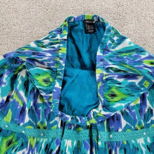 Vintage Notations A-line Skirt Womens L Blue Boho Watercolor Tiered Flowy Hippie thumbnail 16