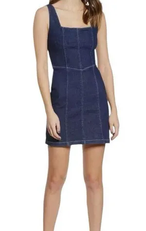 Tiger Mist Blue Denim Square Neck Sleeveless Sheath Mini Dress Size XS thumbnail 1