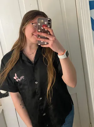 playboy black button up silk pj top  thumbnail 2