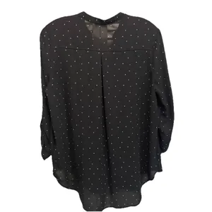 Chiffon Black Polka-dot‎ Long Tab Sleeve Blouse Size Large V Neck Lightweight thumbnail 5