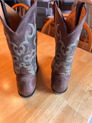Nocona Brown Leather Western Boots with Turquoise Embroidery thumbnail 14
