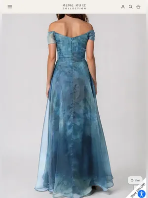Rene Ruiz Blue-Green Off-the-Shoulder Organza A-Line Gown thumbnail 2