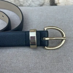 Target brand black faux leather belt gold buckle size large thumbnail 2