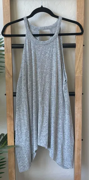 Audrey 3+1 Gray Open Back Tank | Flowy, High Neck, Soft Knit, Casual Layer thumbnail 1