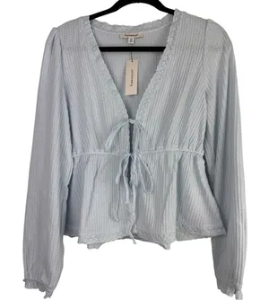 Francescas Light Blue Waffle Knit Peplum Top Tie Front Thermal Medium‎ NWT thumbnail 1