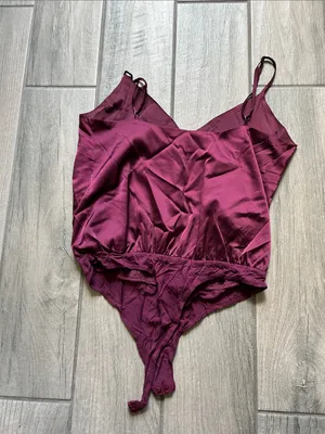 Lulu's Deep Wine Satin Button-Front Bodysuit thumbnail 3