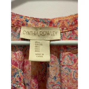 Cynthia Rowley Blouse Women’s Large Floral Tunic Pink Orange Button thumbnail 2