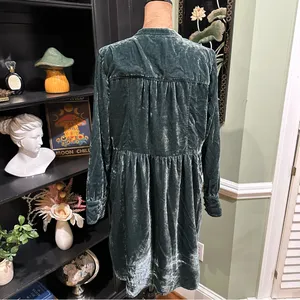 Anthropologie Holding Horses Green Crushed Velvet Babydoll Shirt Dress Size Smal thumbnail 8