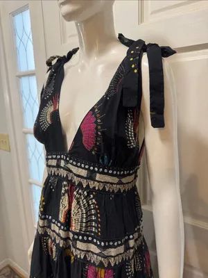 Farm Rio Tiered printed cotton-voile midi dress In Black Size Medium thumbnail 6