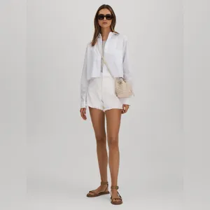 Good American Cotton Poplin Cropped Shirt‎ in Blue Stripe XS thumbnail 6