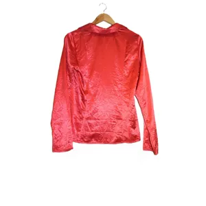 Free People‎ Star Eyes Top Women M Red NEW Crinkle Satin Tie Front Long Sleeve thumbnail 2