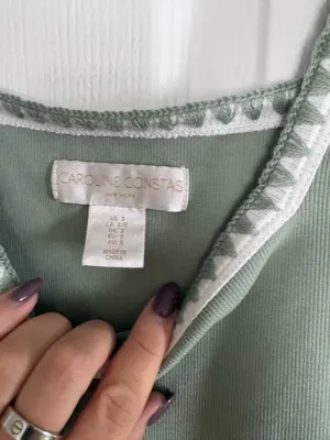 Caroline Constas Square Neck Mini Knit Dress in Sage with Contrast Trim thumbnail 3