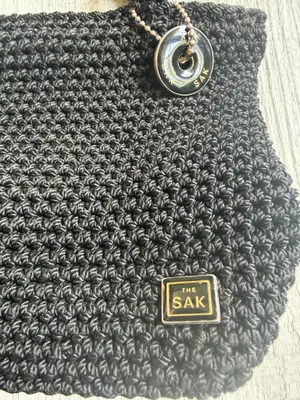 The Sak Black Crochet Knit Shoulder Bag Boho Baguette Purse thumbnail 3
