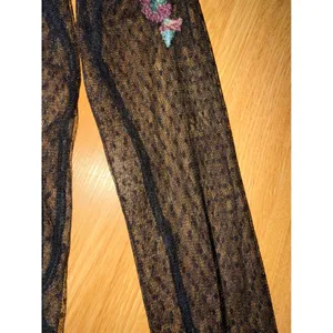 American Eagle Floral Embroidered Mesh Top Black Sheer Polka Dot Long Sleeve XS thumbnail 4