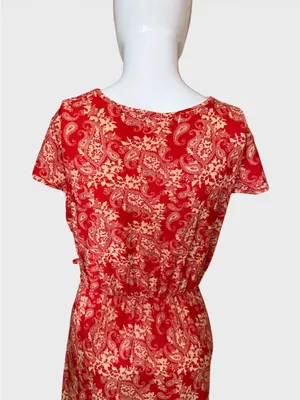 Red Paisley V-Neck Maxi Dress with Elastic Waist thumbnail 4