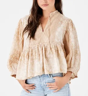 American Eagle beige floral peasant top thumbnail 1