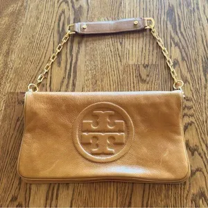 Tory Burch Bombe Tan Riva Leather Handbag with Strap and Gold Accents thumbnail 1