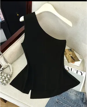 Amazon one shoulder top with slit Black Size 4 thumbnail 2