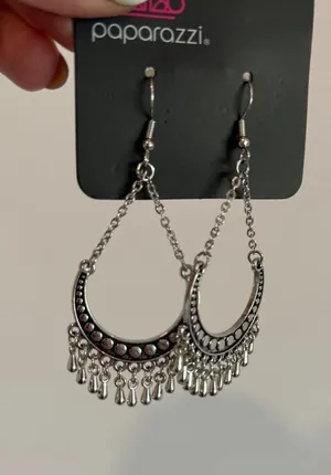 Paparazzi Silver Crescent Moon Dangle Earrings Boho Fringe Tribal Fishhook thumbnail 1