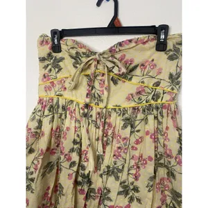 Hazel Strapless Floral Sundress Yellow Pink Green L 100% Cotton Lace Bow Ruffle thumbnail 3