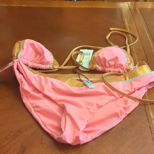 NEW Bikini lab bathing suit Set pink gold blue snake skin M thumbnail 3