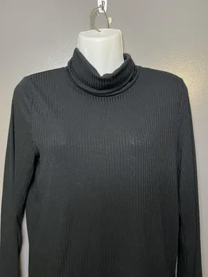 Madewell Shirt Womens Medium Black Ribbed Turtleneck Long Sleeve Stretch Top thumbnail 1