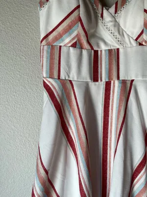 Francesca's White Striped Summer Dress with Rust & Teal Accents thumbnail 4