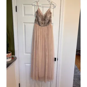 Altar'd State CYNDER Sequin Tulle Maxi Dress Women XS Champagne Formal Prom Gown thumbnail 3