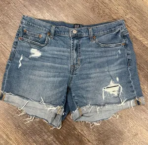 GAP Frayed Hem Distressed Denim Shorts - Medium Blue Wash thumbnail 1