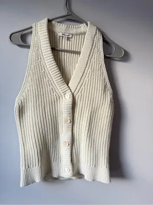 Madewell Knit Button Front Sweater Vest Boho Beige Cream Size S M thumbnail 2