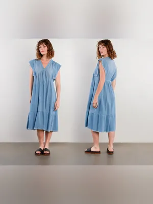 Billy T Lovestruck Denim Lyocell Midi Dress Frayed Trim Blue Size Small $148 thumbnail 2