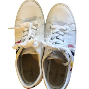 Boden 1991 White Lace Up Sneaker Size 10 Rainbow Print Colorful Canvas Fall thumbnail 5