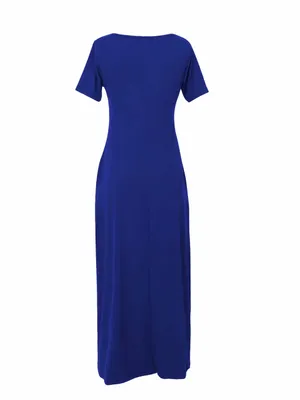 Classic round-Neck Maxi Dress in Royal Blue thumbnail 2