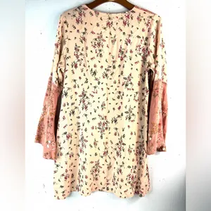 Love, Fire L Boho Bell Sleeve Pink Floral Embroidered Tunic Top thumbnail 2