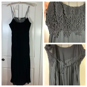 Flora Black Crochet Lace Pleated Long Dress Womens‎ Medium Adjustable Straps LBD thumbnail 13