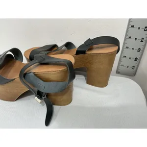 Womans Zigisoho Logic 6 Black Ankle Strap 2 Band Platform Wood Heel Sandals thumbnail 4