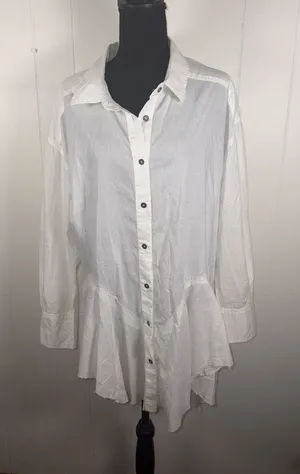 We The Free People Button Front Tunic Womens Freya Poplin Oversized M Ivory‎ thumbnail 1