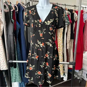 Rihoas Black V Neck Floral Button Up Mini Dress thumbnail 8