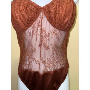 Danielle Bernstein NWT Rust Brown Floral Lace Underwire Bodysuit Size 6 Lingerie Layer BOHO Romance thumbnail 2