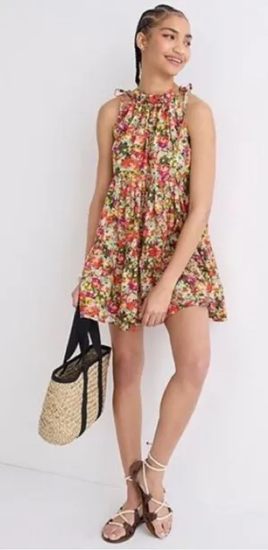 J.Crew Tie-Shoulder Tiered Mini‎ Dress Floral Womens Yellow Medium $98 thumbnail 1