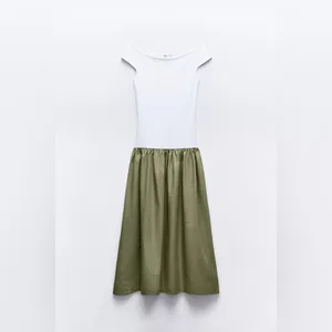 Zara White and Olive‎ Green Off-Shoulder Midi Dress thumbnail 2