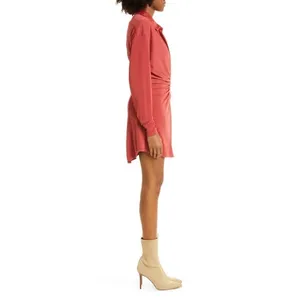 Cinq a Sept Women Arden‎ Mini Shirt Dress XS Sumac Ruched Jersey Knit Date Event thumbnail 4
