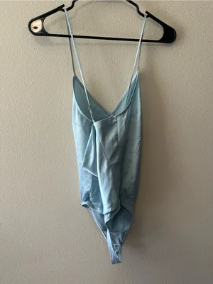NWT Abercrombie and Fitch light blue satin bodysuit cowl back size XS 645841229 thumbnail 2